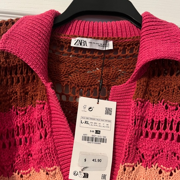 Zara Women's V-Neck Sweater - Pink and Brown - Picture 2 of 2